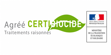 Agréé Certibiocide, traitements raisonnés, délivré par le ministère de la Transition Écologique et de la Cohésion des territoires